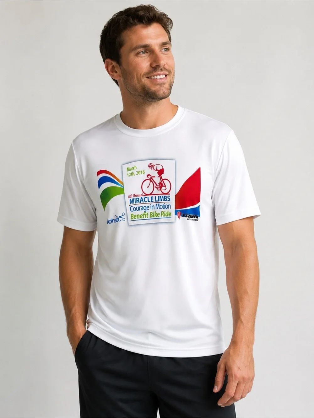 Sport-Tek XL White Miracle Limbs Benefit Bike Ride Graphic Performance T-Shirt